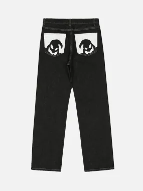 1984 Cartoon Pocket Print Washed Jeans