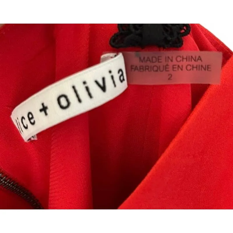 Alice   Olivia Kirby Lace Trimmed Fit and Flare Floral Dress Size 2 Red