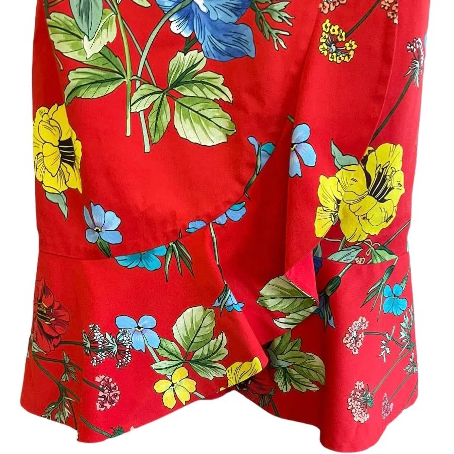 Alice   Olivia Kirby Lace Trimmed Fit and Flare Floral Dress Size 2 Red