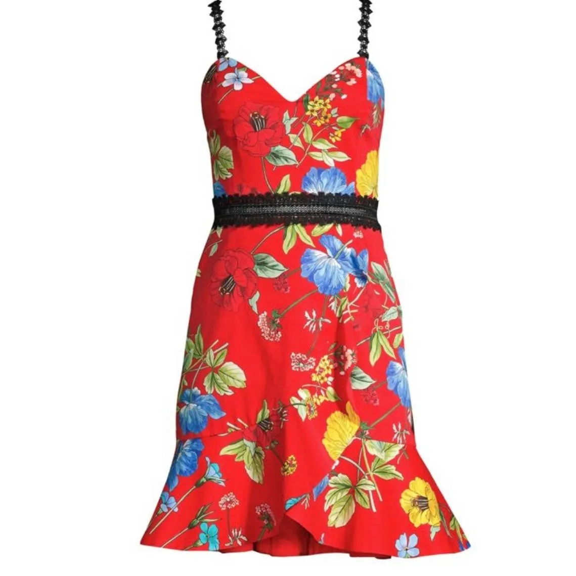 Alice   Olivia Kirby Lace Trimmed Fit and Flare Floral Dress Size 2 Red