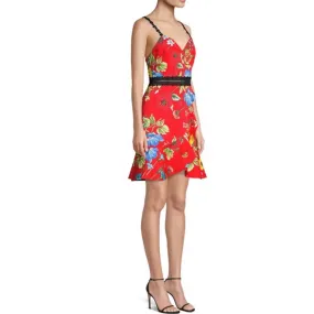 Alice   Olivia Kirby Lace Trimmed Fit and Flare Floral Dress Size 2 Red
