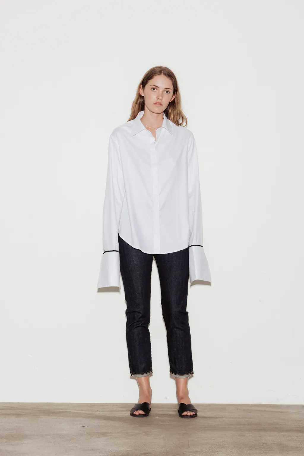 Anne Cotton Twill Shirt with Black Silk Trim