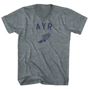 Ayr Running Track Winged Foot Tri-Blend V-neck Womens Junior Cut T-shirt