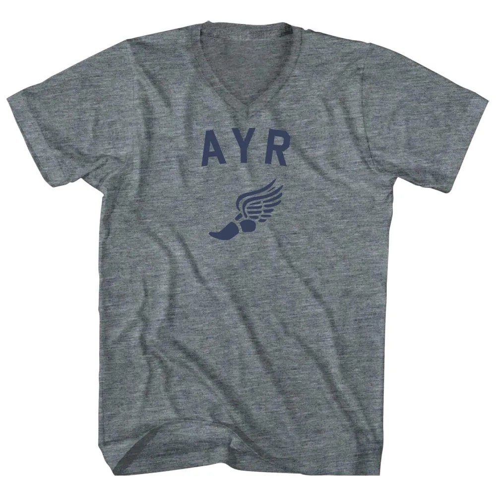 Ayr Running Track Winged Foot Tri-Blend V-neck Womens Junior Cut T-shirt