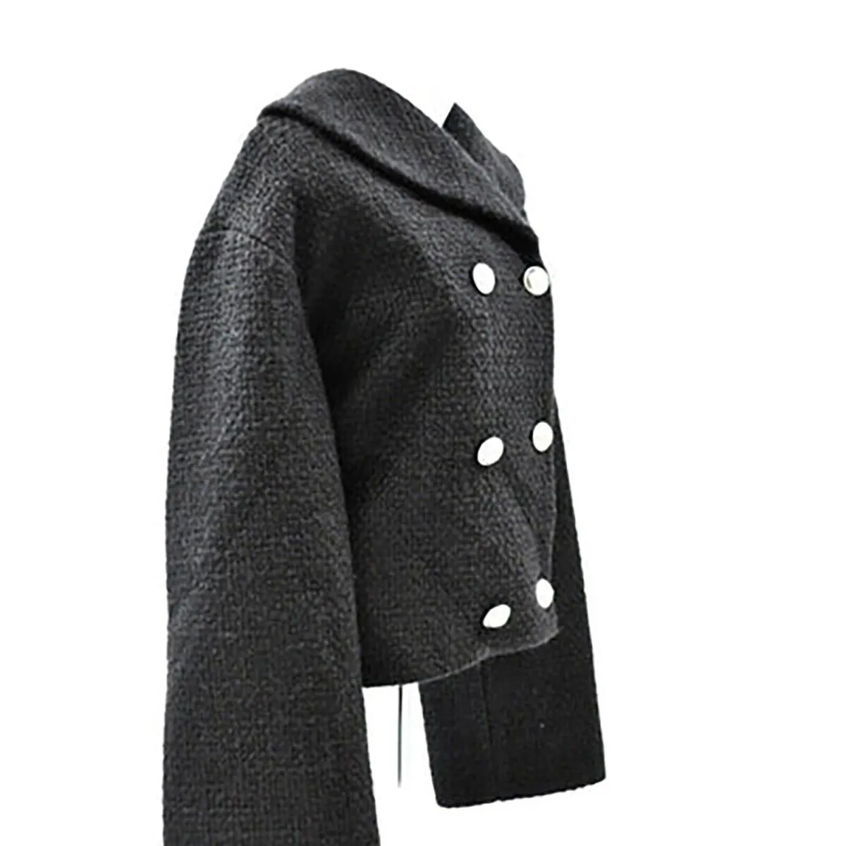 Balmain Cape Wool Peacoat - Black, Silver-Toned Hardware 36 US S Jacket