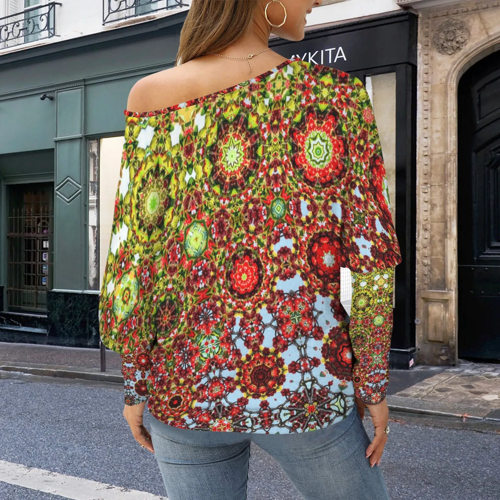 Batwing Long Sleeve Sweater Buffalo Berries Red Blue Green