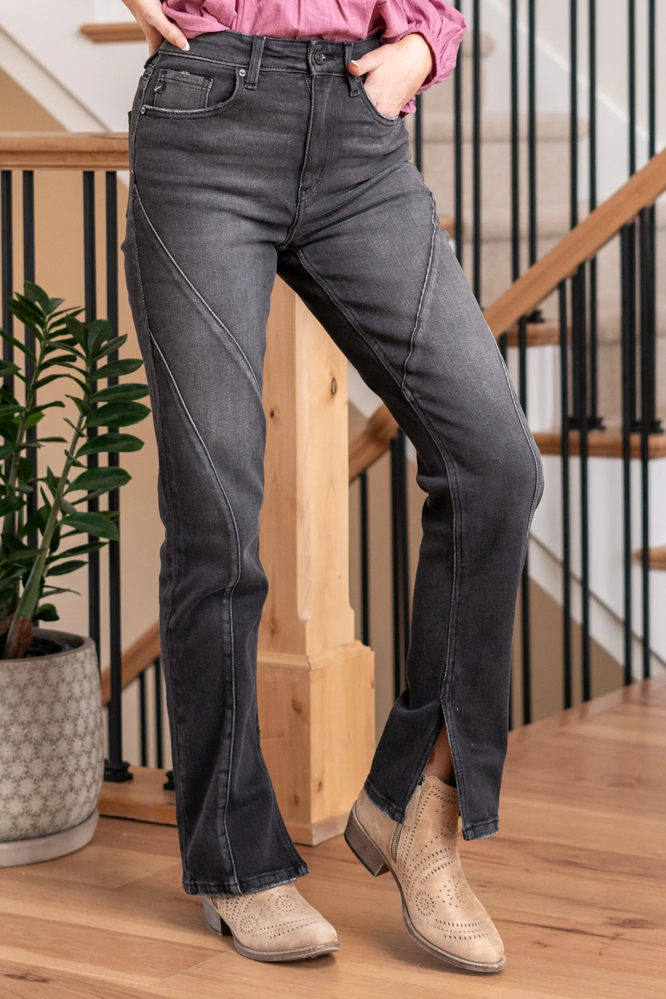 Berry High Rise Slit Straight Leg
