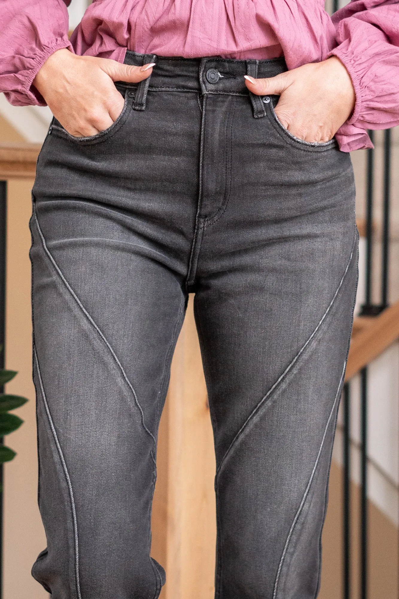 Berry High Rise Slit Straight Leg