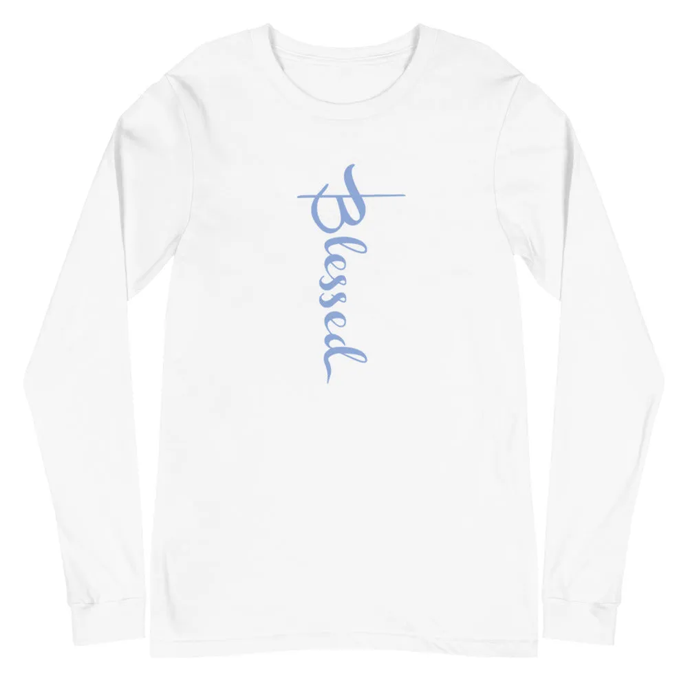 Blessed Simple Blue Font Long Sleeve Tee (Several Colors Available)