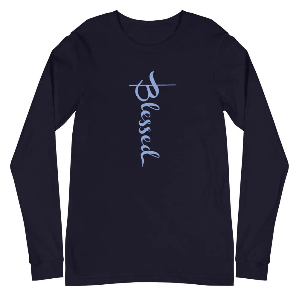 Blessed Simple Blue Font Long Sleeve Tee (Several Colors Available)
