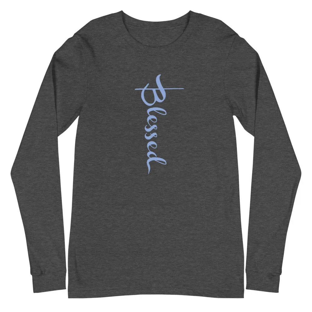 Blessed Simple Blue Font Long Sleeve Tee (Several Colors Available)