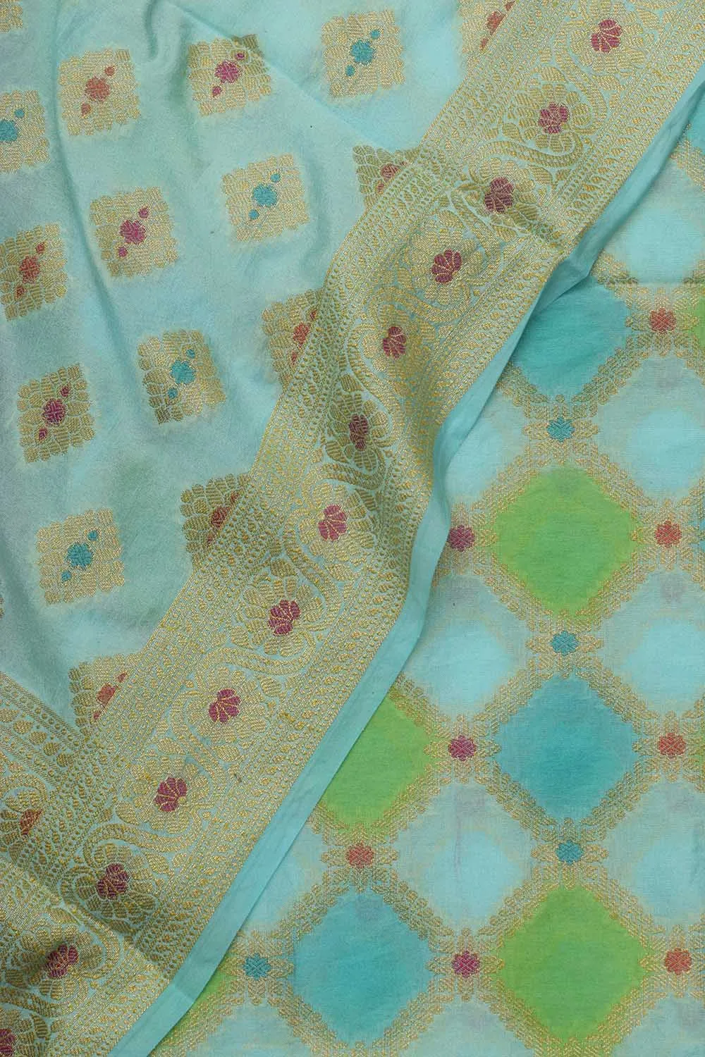 Blue Banarasi Chanderi Silk Brush Dye Three Piece Unstitched Suit Set