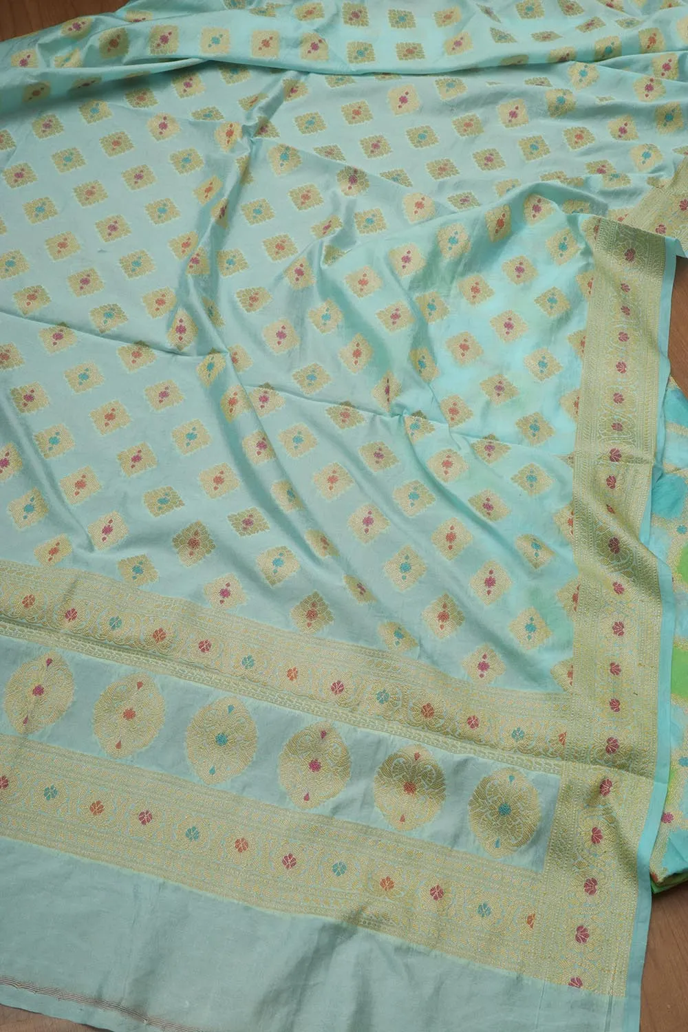 Blue Banarasi Chanderi Silk Brush Dye Three Piece Unstitched Suit Set