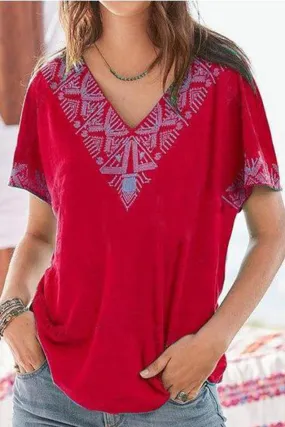 BOHO V NECK SHORT SLEEVE SHIRTS T-SHIRTS