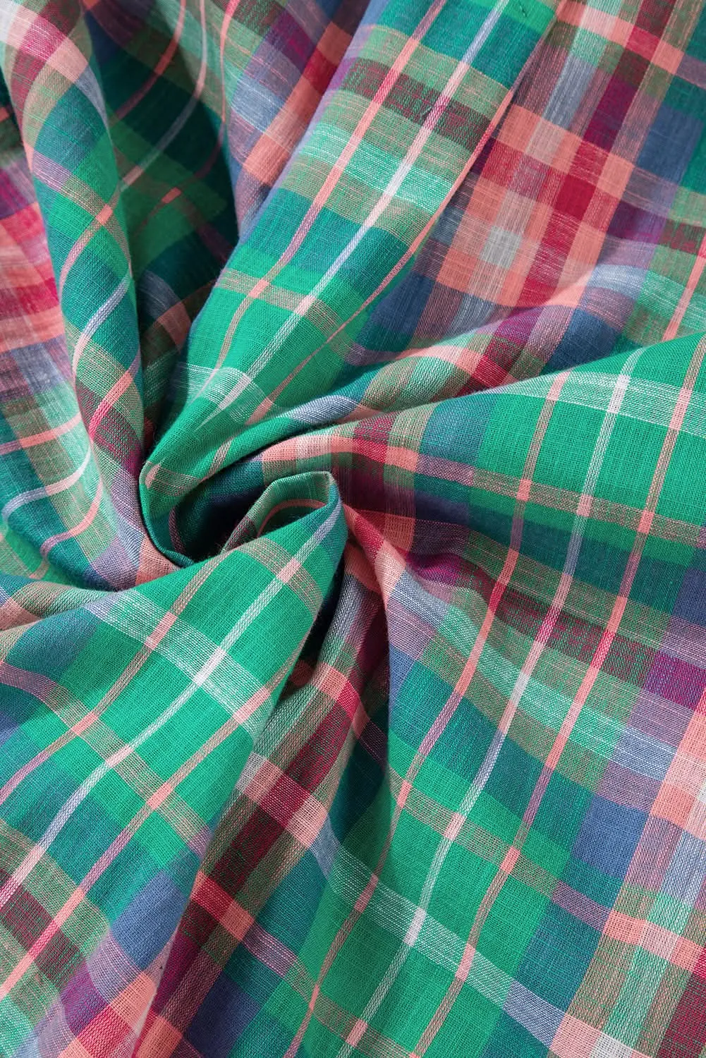 Casual green plaid shirt, 3/4 sleeve