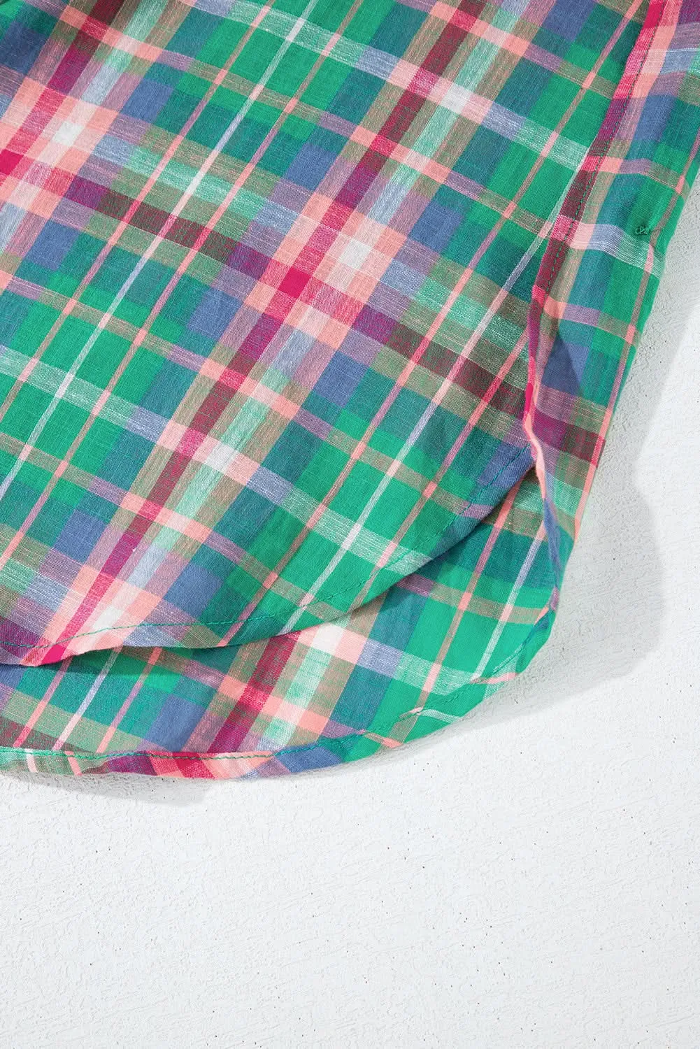 Casual green plaid shirt, 3/4 sleeve