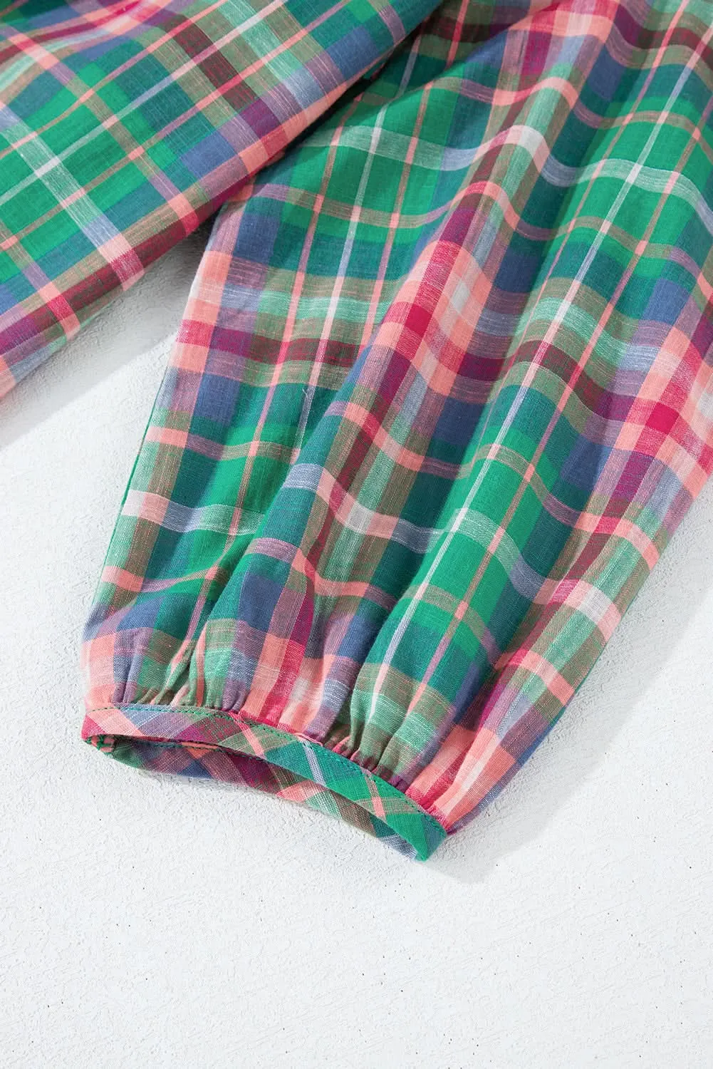 Casual green plaid shirt, 3/4 sleeve