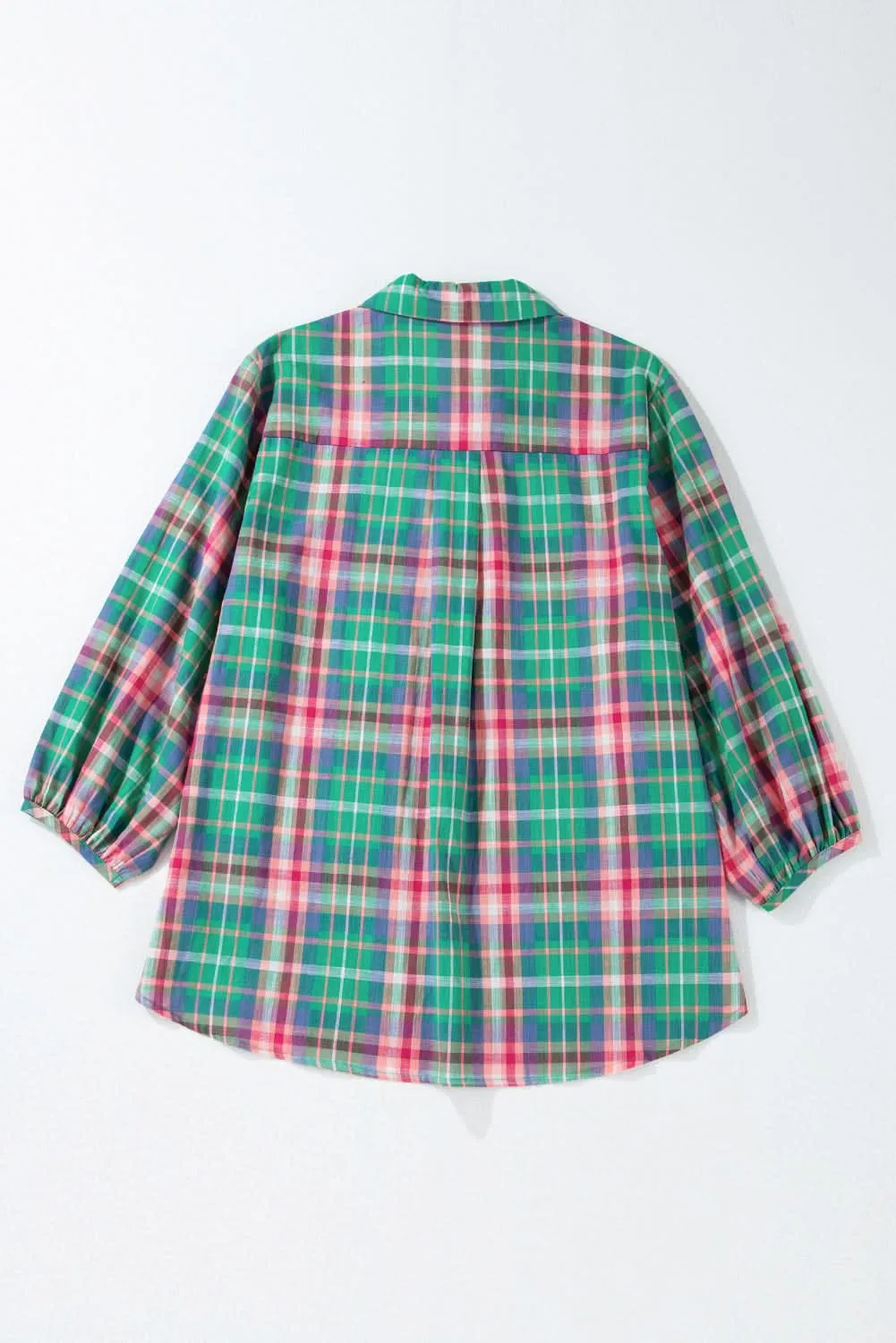 Casual green plaid shirt, 3/4 sleeve