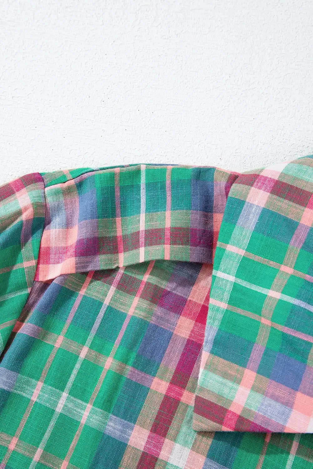 Casual green plaid shirt, 3/4 sleeve