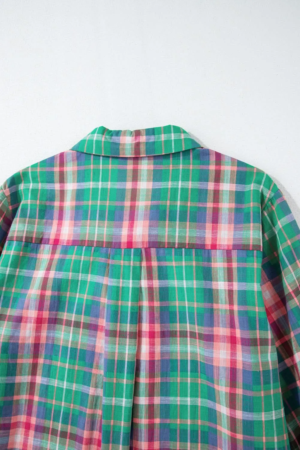 Casual green plaid shirt, 3/4 sleeve