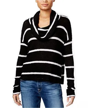 Chelsea Sky Women's Cowl Neck Striped Soft  Sweater, Black, M