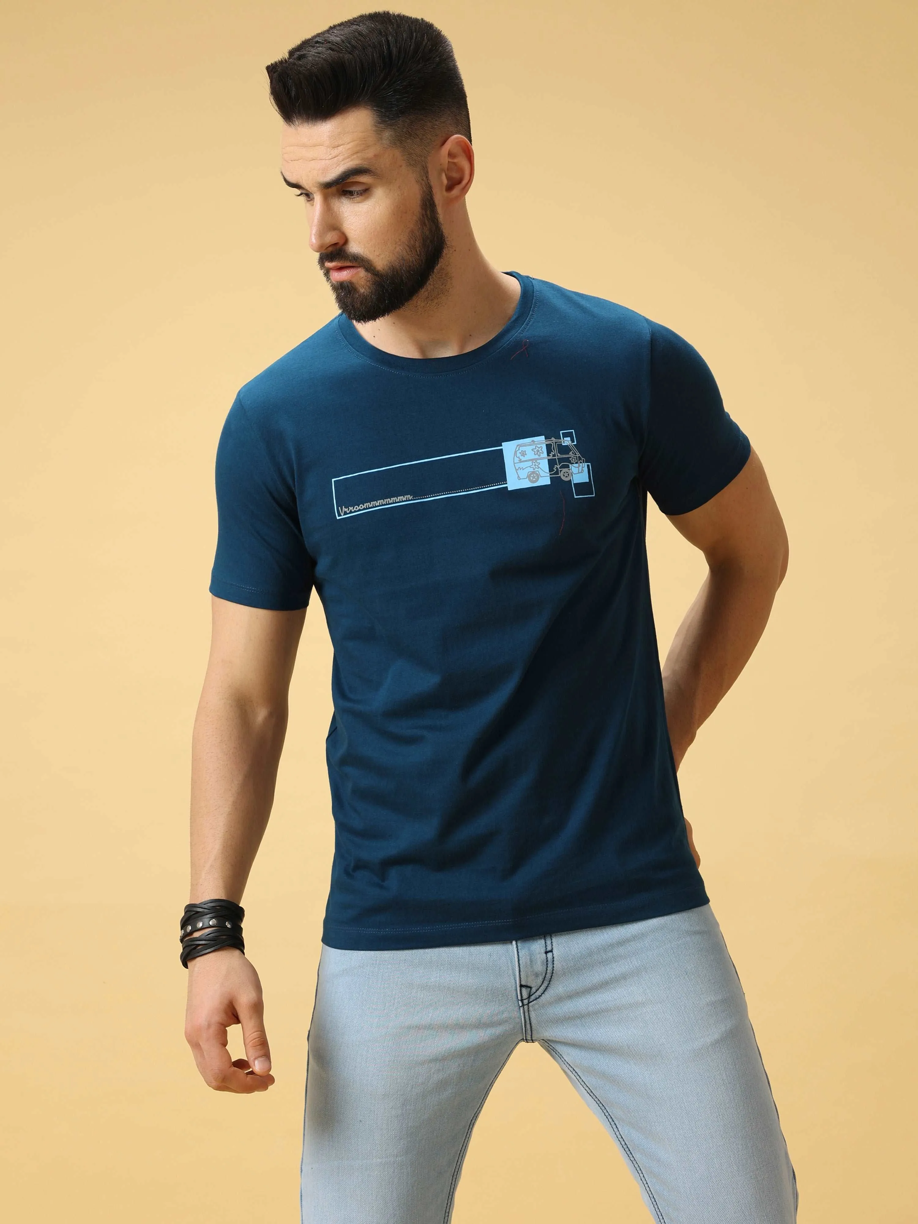 Chest Screen Red/Grey Print Crew Neck T-Shirt