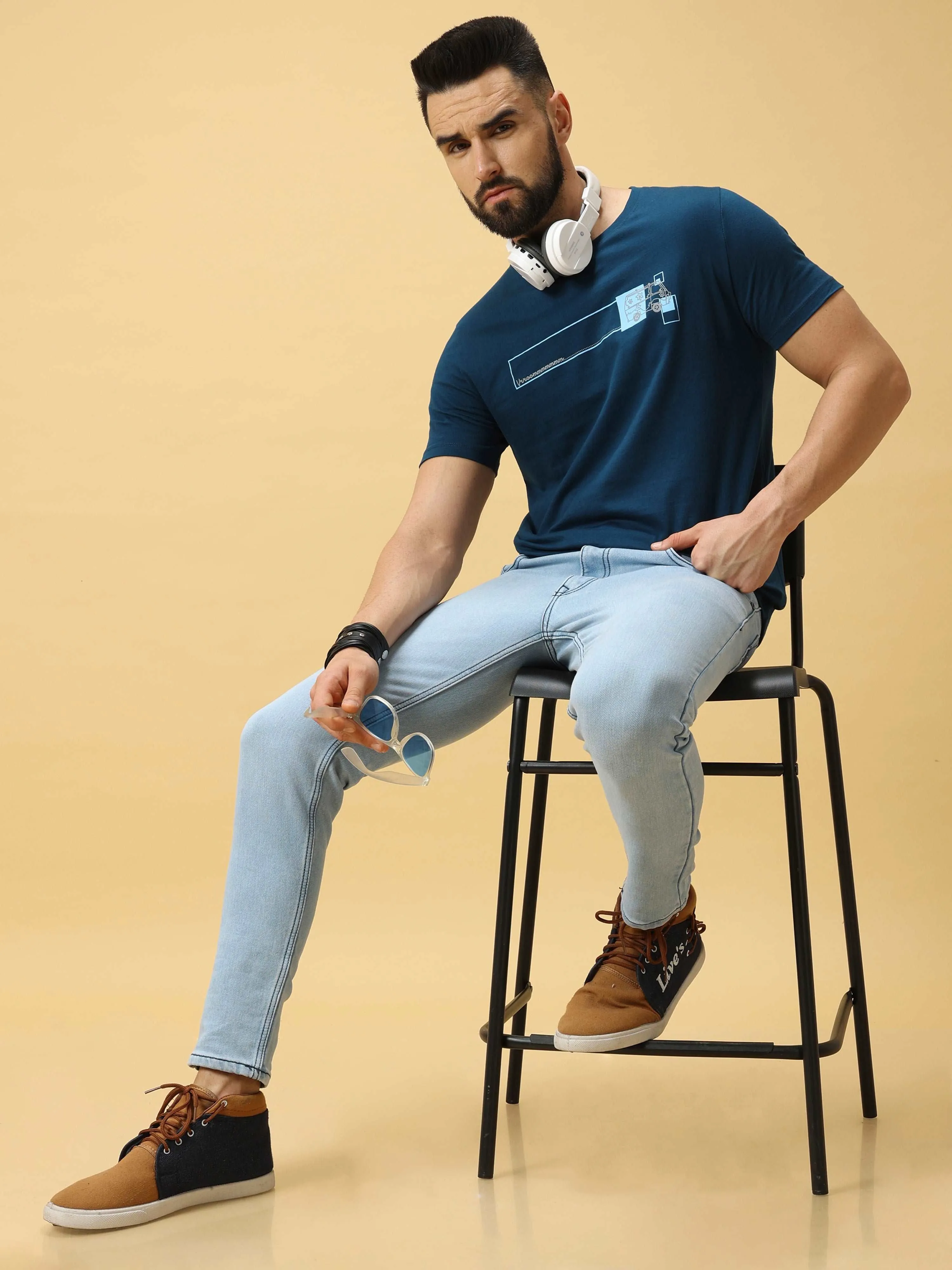 Chest Screen Red/Grey Print Crew Neck T-Shirt