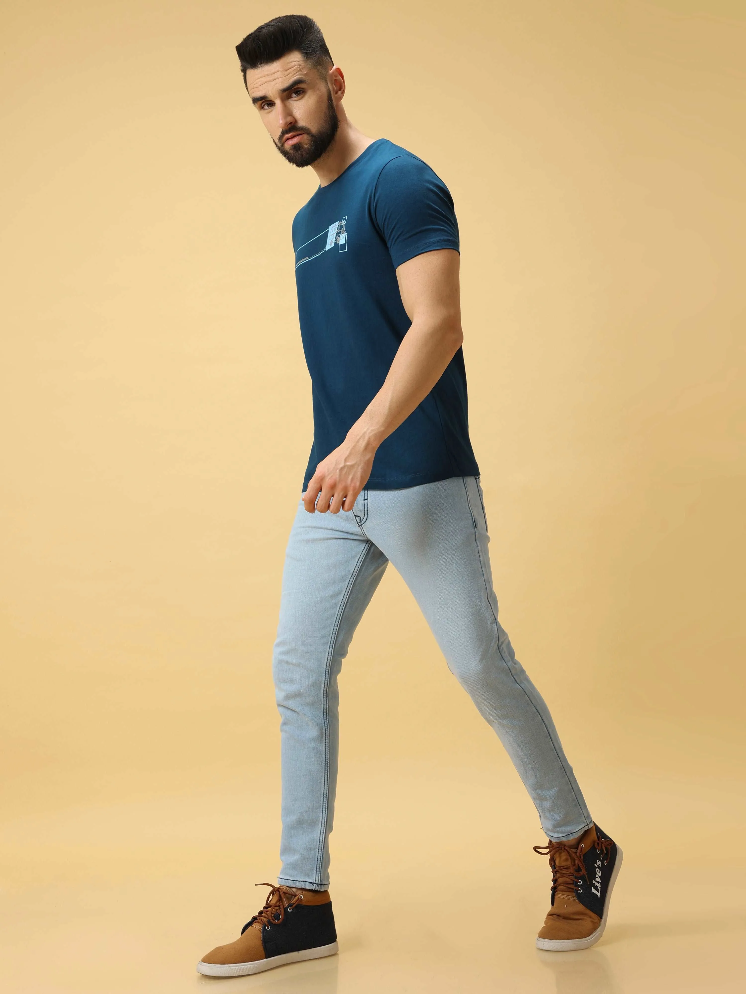 Chest Screen Red/Grey Print Crew Neck T-Shirt