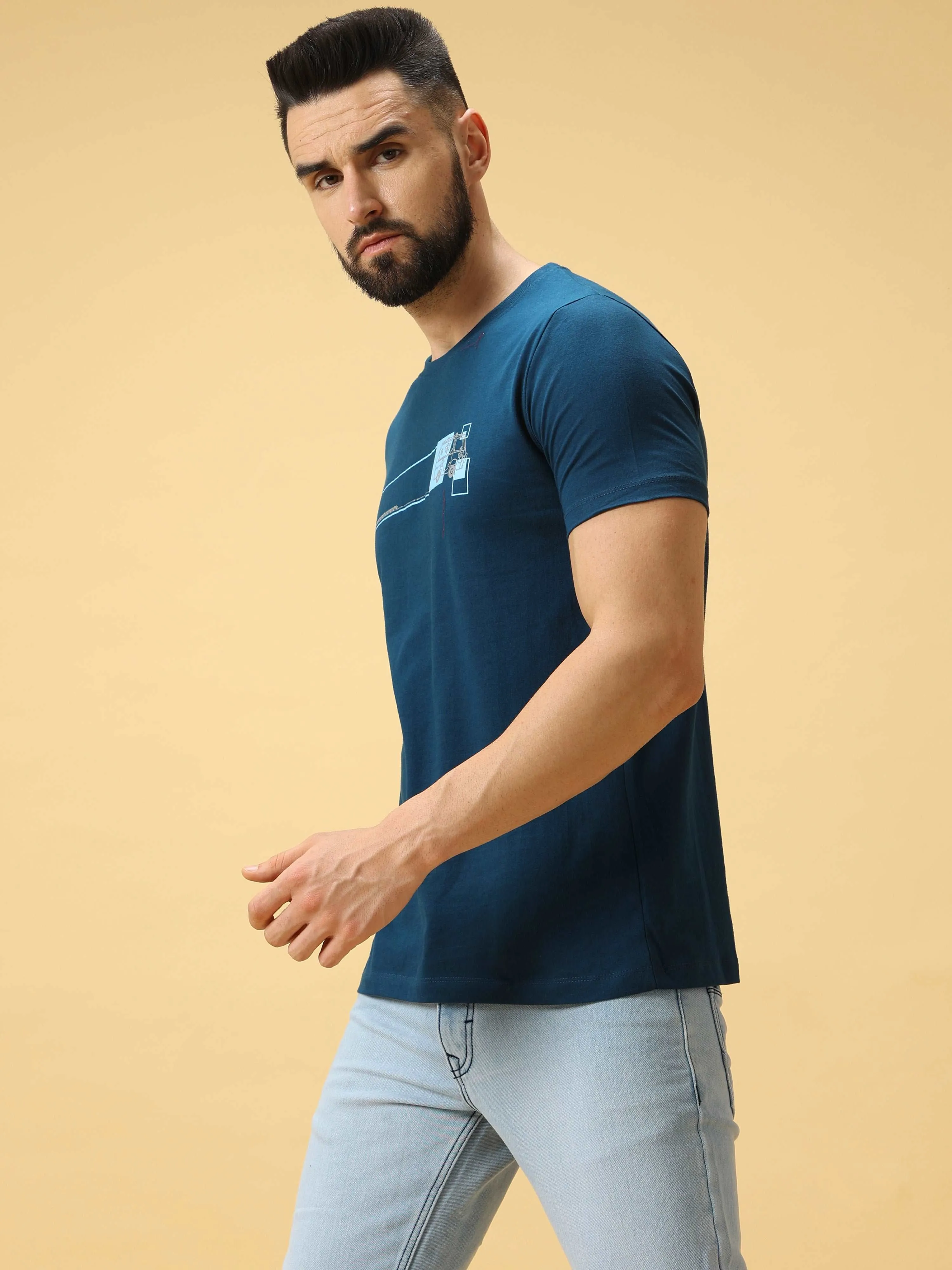 Chest Screen Red/Grey Print Crew Neck T-Shirt
