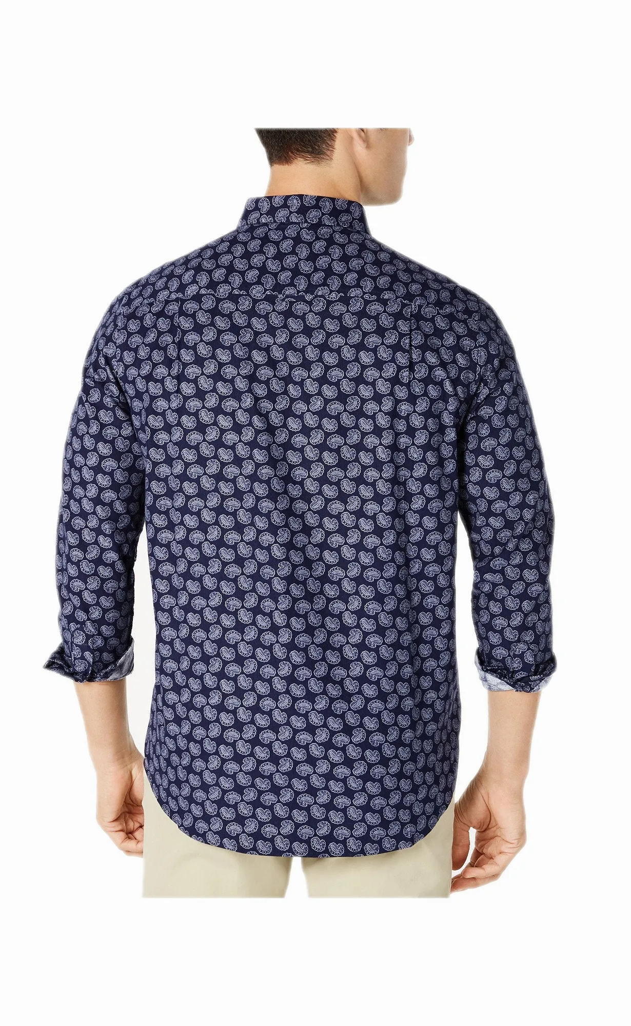 Club Room Men's Paisley-Print Corduroy Button-down Shirt, Navy, M