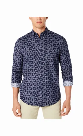 Club Room Men's Paisley-Print Corduroy Button-down Shirt, Navy, M