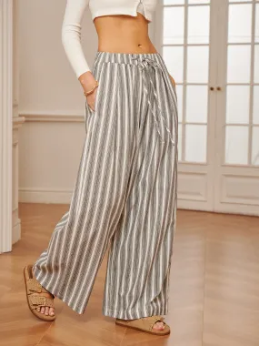 Cotton & Linen Pinstripe Drawstring Pants