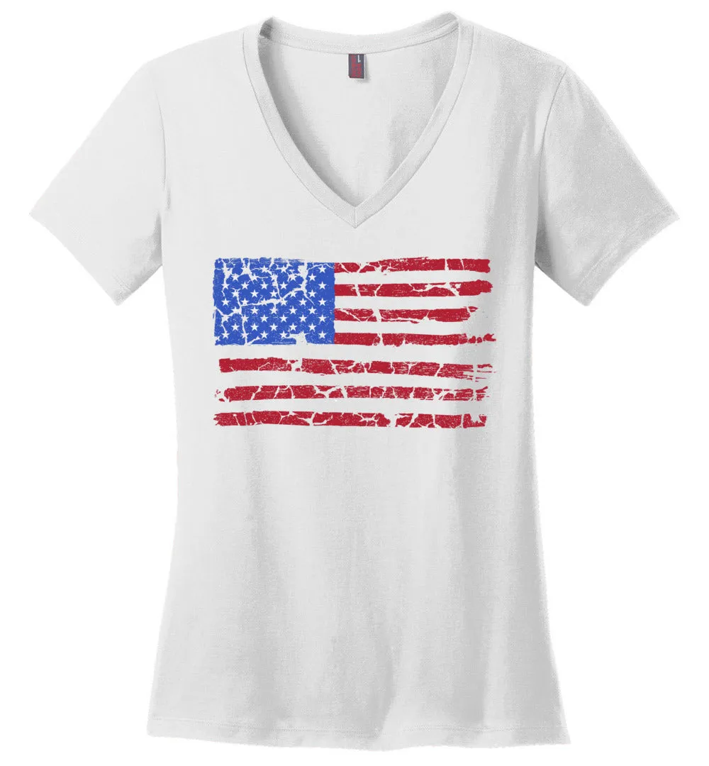 Distressed USA Flag V-necks