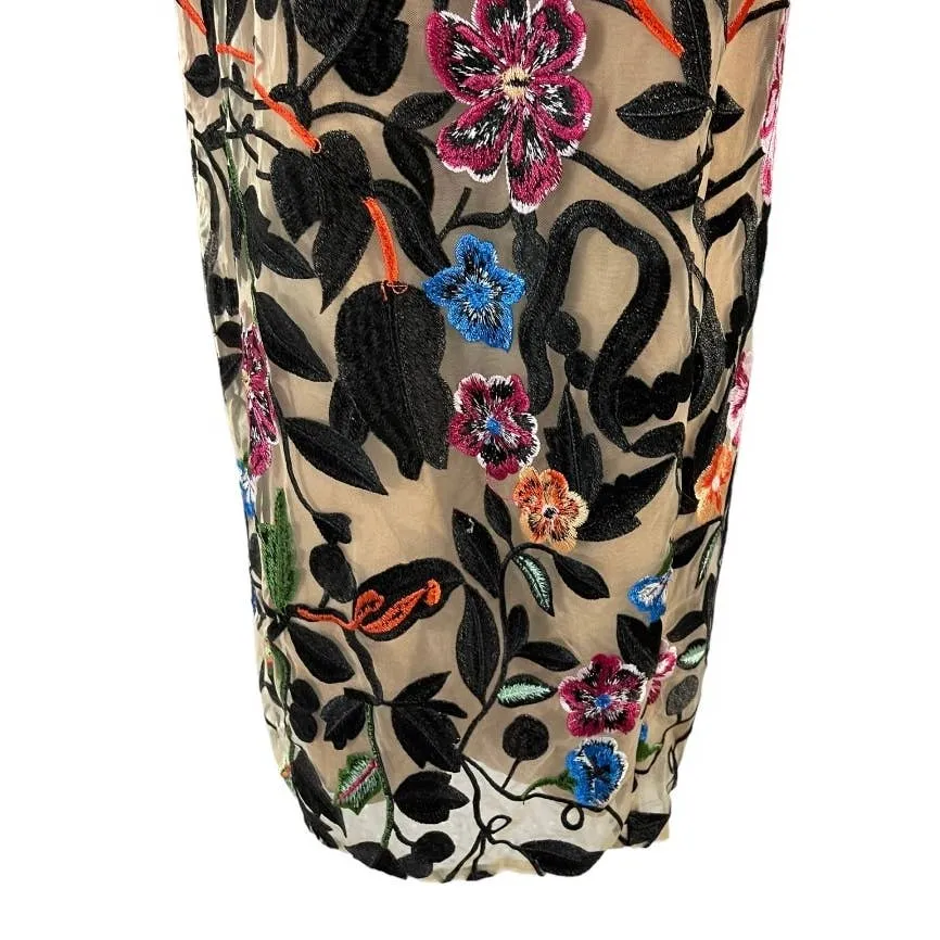 Dress The Population Holland Embroidered Floral Midi Dress Size Small New