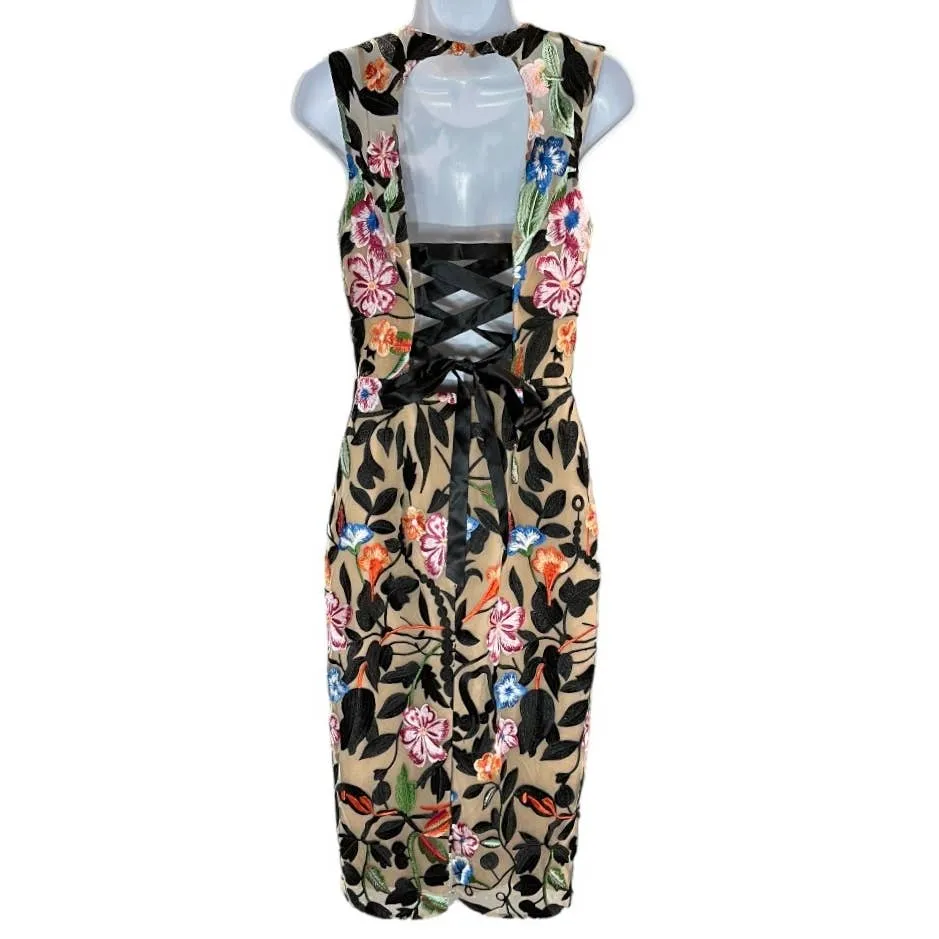 Dress The Population Holland Embroidered Floral Midi Dress Size Small New