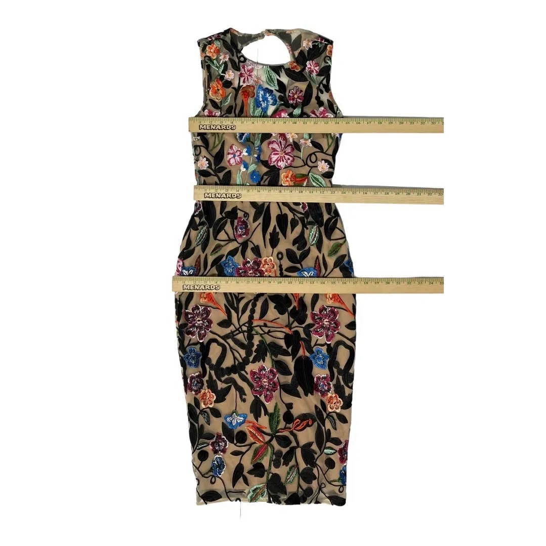 Dress The Population Holland Embroidered Floral Midi Dress Size Small New