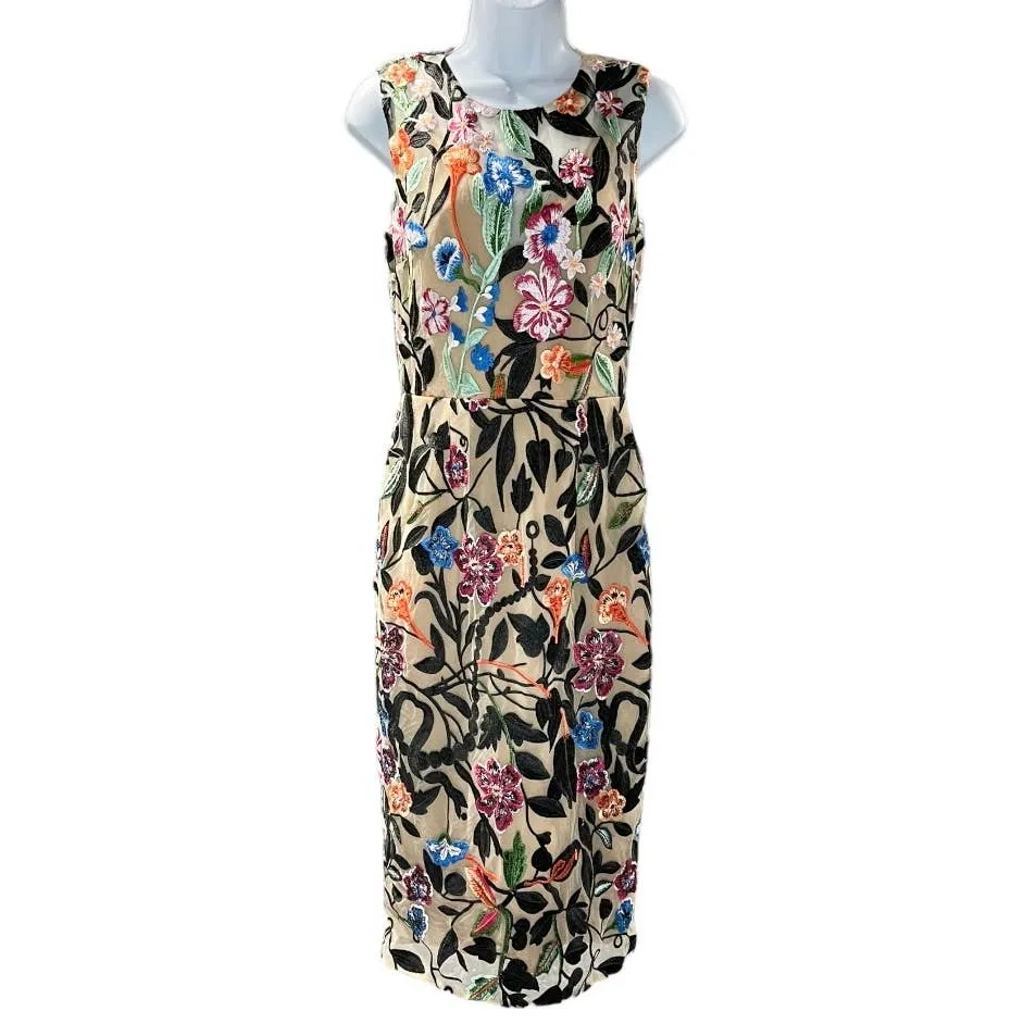 Dress The Population Holland Embroidered Floral Midi Dress Size Small New