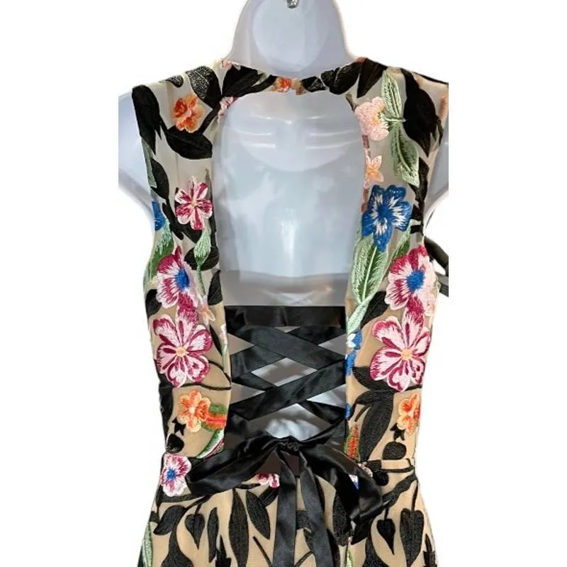 Dress The Population Holland Embroidered Floral Midi Dress Size Small New
