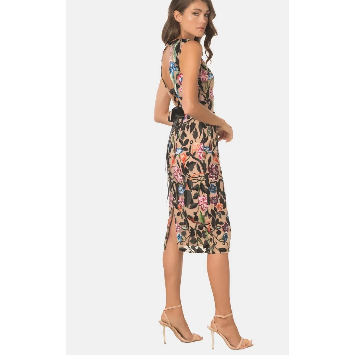 Dress The Population Holland Embroidered Floral Midi Dress Size Small New