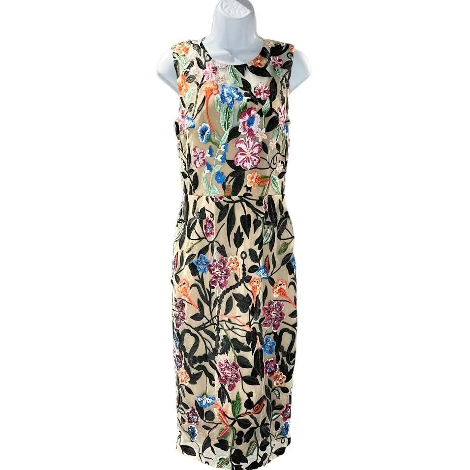 Dress The Population Holland Embroidered Floral Midi Dress Size Small New