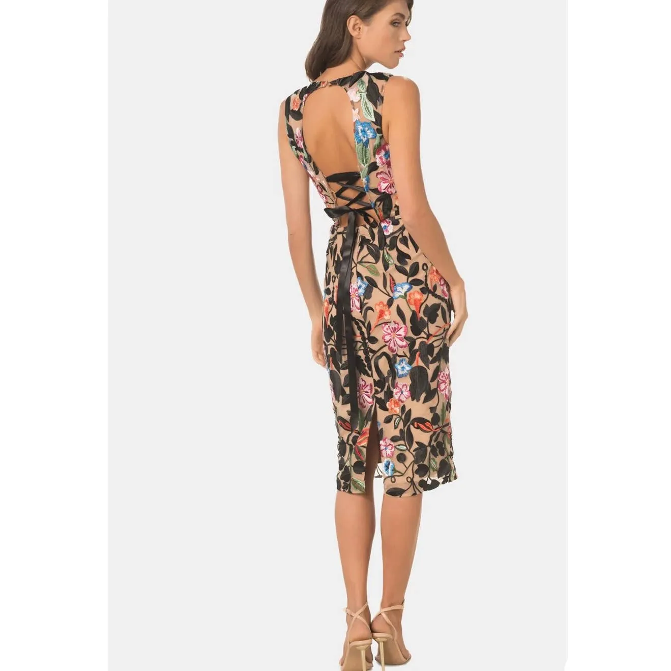 Dress The Population Holland Embroidered Floral Midi Dress Size Small New