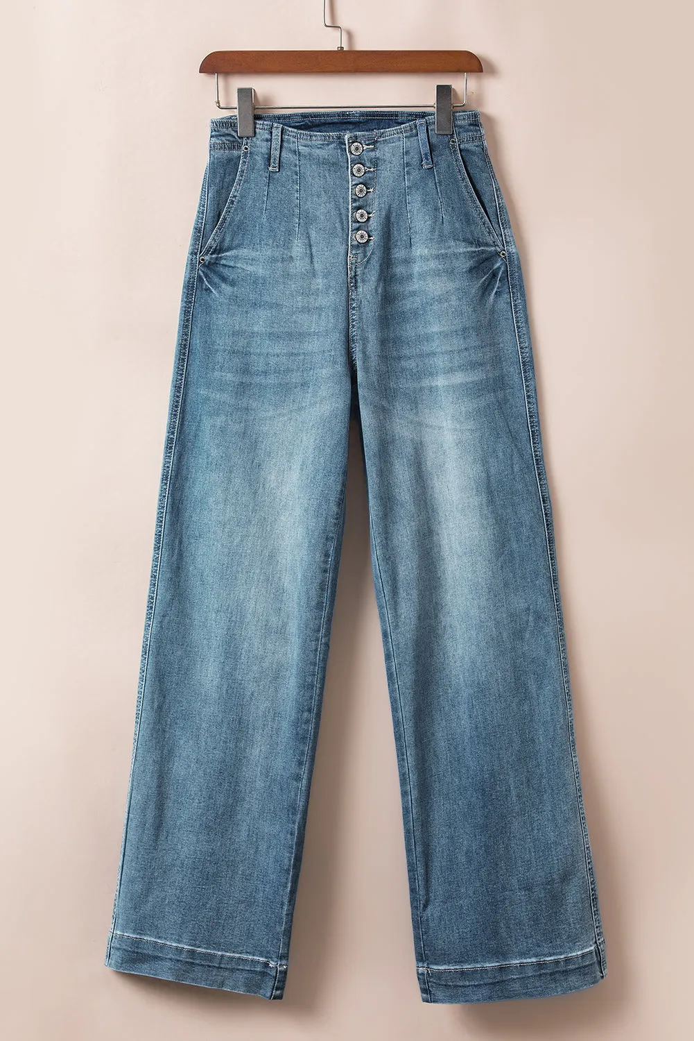 Dusk Blue Button Up Medium Wash Straight Loose Leg Jeans