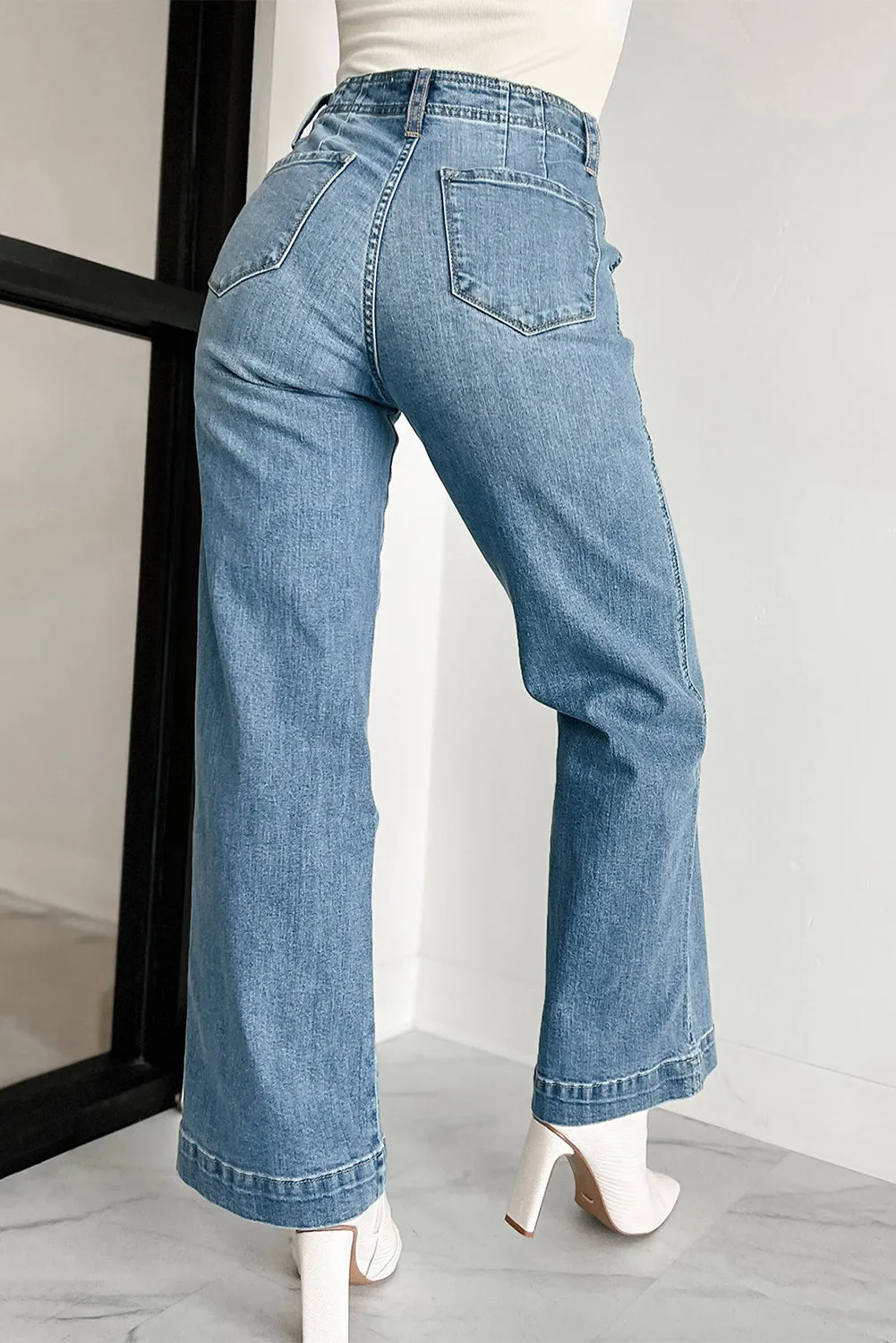 Dusk Blue Button Up Medium Wash Straight Loose Leg Jeans