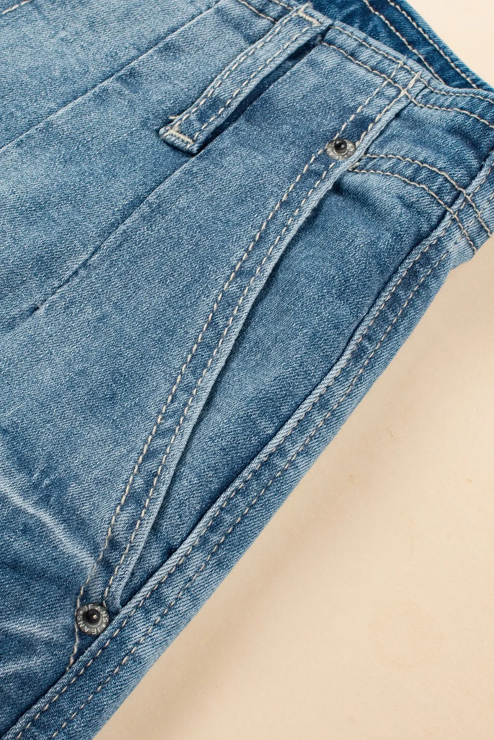 Dusk Blue Button Up Medium Wash Straight Loose Leg Jeans