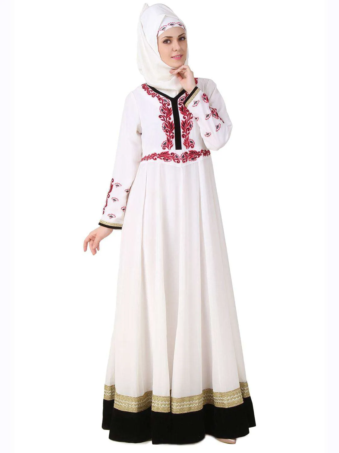 Ezzah White Georgette and Crepe Abaya