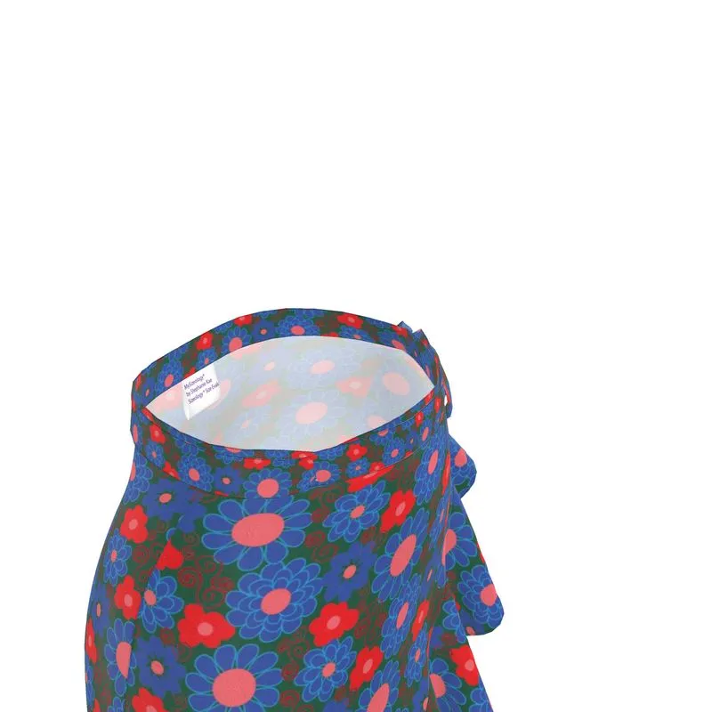 Floral Red buds on green wrap skirt
