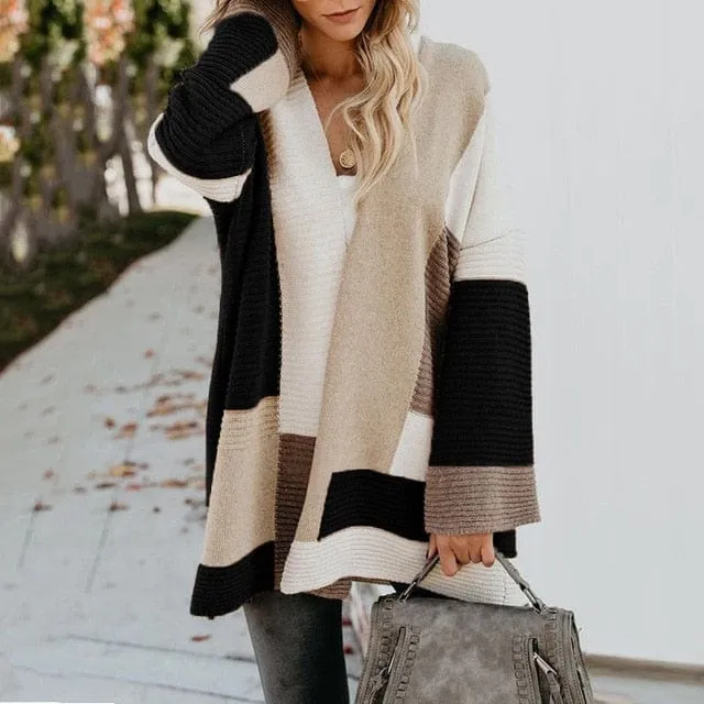 Geometric Loose Cardigan Long Sweater - S-XL