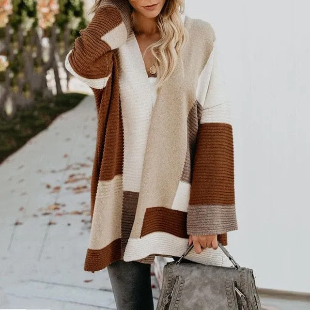 Geometric Loose Cardigan Long Sweater - S-XL