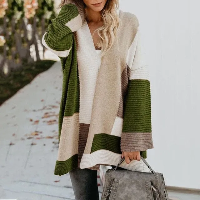 Geometric Loose Cardigan Long Sweater - S-XL