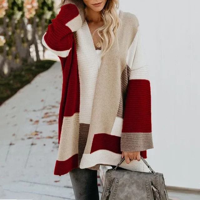 Geometric Loose Cardigan Long Sweater - S-XL